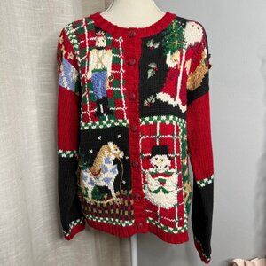 Y2K Vintage Heirloom Collectibles Christmas Sweater Knit Santa Nutcracker MEDIUM